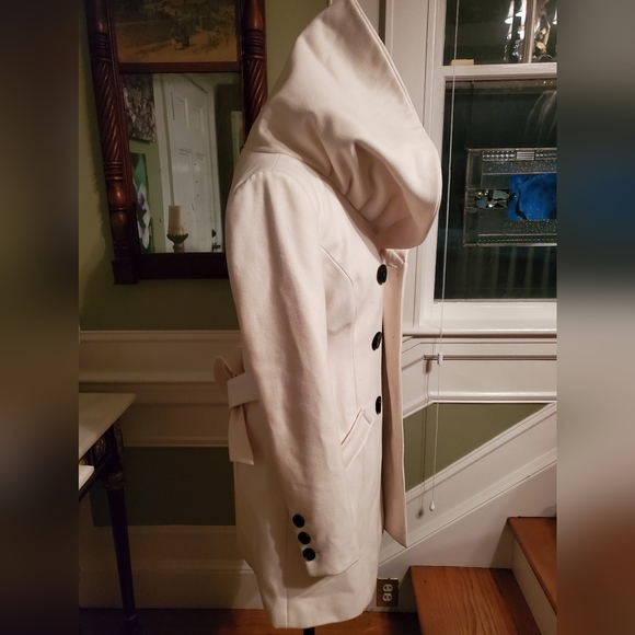 BeBe wool Winter White double-breasted coat with dramatic collar sz M - Picture 8 of 16